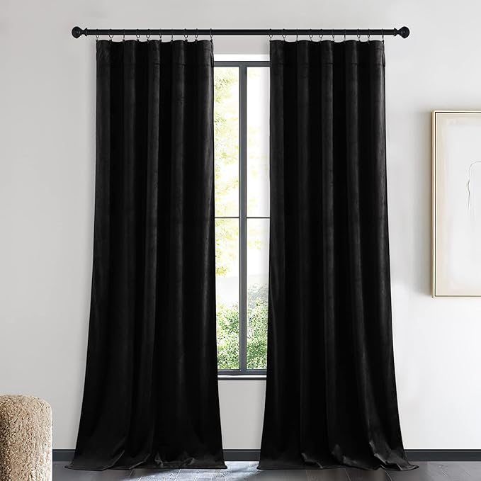 NICETOWN Insulated Black Out Velvet Curtains for Patio, Solid Heavy-Duty Large Window Treatments Drapes for Sliding Glass Door (2 Panels, 90 inches Long)