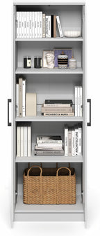 Furinno Robin Storage Cabinet, 5-Tier Pantry Cabinet with Adjustable Shelves, 23W with 2 Shaker-Doors, Kitchen Cabinet, Organization and Storage, for Pantry, Living Room, Home Office, White