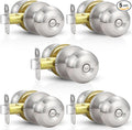 Estmoon 5 Pack Door Knobs Brushed Nickel Interior Keyless Door Lock Privacy Door Handle, Round Ball Silver Knobs for Bathroom Bedroom