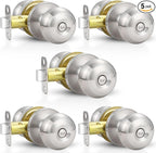 Estmoon 5 Pack Door Knobs Brushed Nickel Interior Keyless Door Lock Privacy Door Handle, Round Ball Silver Knobs for Bathroom Bedroom