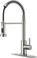 FORIOUS Kitchen Faucets, Brushed Nickel Kitchen Sink Faucet with Pull Down Sprayer, Commercial Kitchen Faucet Stainless Steel, Classic Single Handle Pull Out Sink Faucets for RV Laundry Utility Room