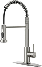 FORIOUS Kitchen Faucets, Brushed Nickel Kitchen Sink Faucet with Pull Down Sprayer, Commercial Kitchen Faucet Stainless Steel, Classic Single Handle Pull Out Sink Faucets for RV Laundry Utility Room