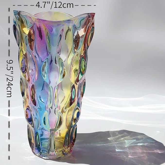 Unbreakable Flower Glass Vase 3.5lb 9.5inch Sparkle vase Bohemian Style, for Centerpieces,Kitchen,Office, Living Room,Wedding,Perfect Home Decor Glass Vase (Sparkle Color)