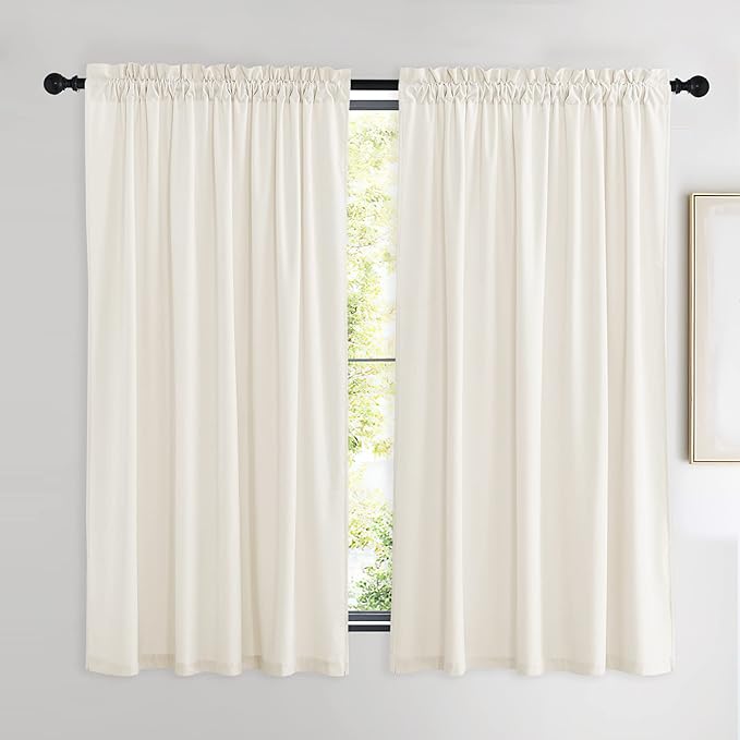 NICETOWN Luxury Velvet Curtains 63 inches, Sound Reducing Heavy Matt Solid Rod Pocket Room Darkening Drapes/Panels for Living Room (Ivory, 2 Panels, 63 inches Long)