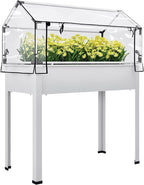 Outsunny Raised Garden Bed with Flip-Up Greenhouse Cover, Elevated Planter Box with Legs and Drainage Hole for Vegetables Flowers Herbs, 39.4" x 18.9" x 48.8", White