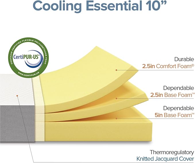 Zinus 10 Inch Twin Cooling Essential Foam Mattress, Affordable Quality, Certified Safe Materials