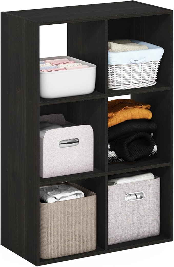 Furinno PELLI Closet Organizers and Storage, 6-Cube Closet Organizer, Open Shelf Closet Storage, for Wardrobe, Bedroom, Living Room, Espresso