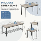 DUMOS Dining Table, Dining Table Set for 4 with Bench, Easy to Assemble Kitchen Table, Space-Saving Ideal 4-Person Set for Dining Room Kitchen Apartment Corner Grey 4 Pack