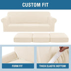 H.VERSAILTEX 4 Piece Stretch Sofa Covers for 3 Cushion Couch for Living Room Furniture Slipcovers (Base Cover Plus 3 Seat Cushion Covers) Thicker Jacquard Fabric (Large Sofa, Cream)