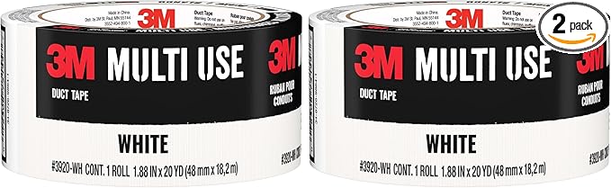 3M Multi-Use Colored Duct Tape White, 1.88 Inches by 20 Yards, 3920-WH, 1 Roll (Pack of 2)