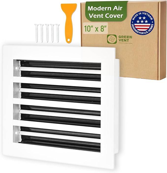 Modern Air Vent Cover 10x8 (Duct Opening) - Decorative White Aluminum Linear Slot Diffuser for Wall, Ceiling, Floor Register - Quiet Operation HVAC Grille for Home with Adjustable Airflow