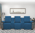 Easy-Going Recliner Sofa Cover with Console, Reversible Couch Cover for Living Room, Split Sofa Cover for Each Seat with Elastic Straps for Kids, Dogs, Pets (3 Seater, Peacock Blue/Beige)
