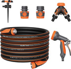 Giraffe Tools 100FT Garden Hose 5/8'' Set with 10-Pattern Spray Nozzle, Quick Connects & Ground Spinkler, for Garden Greenhouse Flower Bed Garden Water Hose