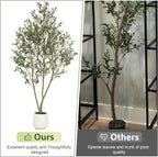 Olive Trees Artificial Indoor, 7FT Tall Faux Olive Tree with White Tall Planter, Artificial Plants with Natural Wood Trunk and Lifelike Fruits for Home Office Decor