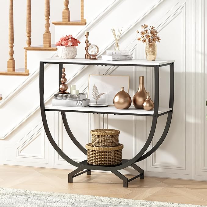 GILLAS 3 Tier Console Tables, 30" Height Entryway Table, Sofa Table Behind Couch Table, Industrial Entryway Furniture Entry Way Table with Storage for Living Room, Hallway, Entrance, White