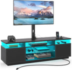 Rolanstar TV Stand with Mount and Power Outlet 59.1", Swivel TV Stand Mount for 32/45/55/60/65/70 inch TVs, Height Adjustable Modern Entertainment Center with Storage & LED Lights, Black TV Table