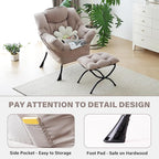 Tiita Lazy Chair with Ottoman, Khaki Modern Large Accent Chair, Comfy Leisure Sofa Armchair with Ottoman, Reading Chair with Footrest for Bedroom, Living Room, Dorm Rooms, Khaki