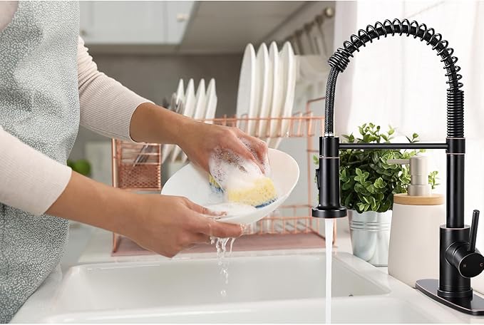 DJS Kitchen Faucets with Pull Down Sprayer Oil Rubbed Bronze -High Arc Single Handle 1 or 3 Holes Spring Kitchen Sink Faucet with Deck Plate for Farmhouse RV Vessel Basin