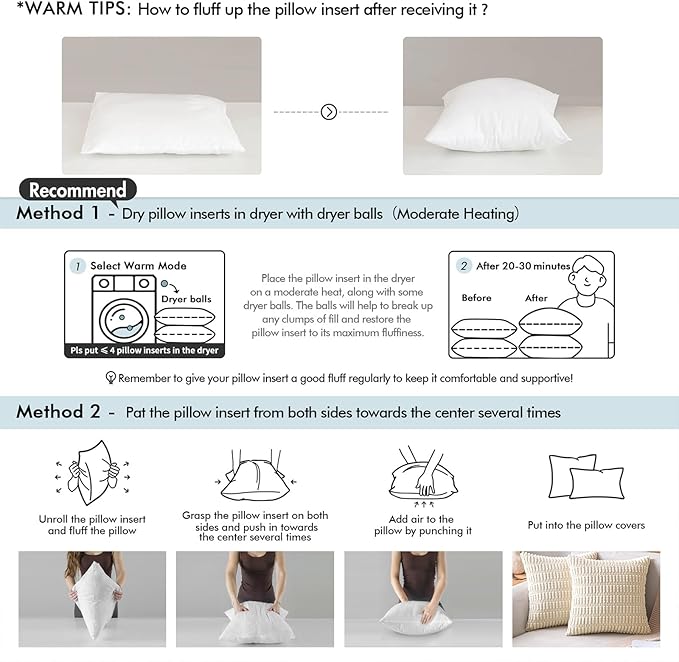 MIULEE Throw Pillows Inserts, Pack of 4 12x20 Inch 100% Virgin Fiber Filling Bed Couch Pillows