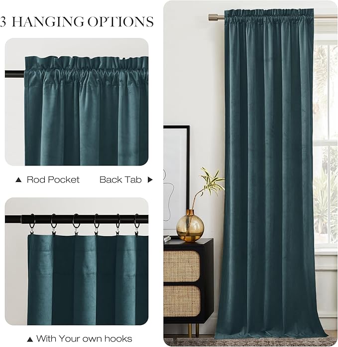 NICETOWN Greyish Blue Velvet Curtains and Drapes, Thermal Insulated Soft Window Velvet Curtains for Boys Bedroom Living Room Office, Room Darkening Drapes, 52" x 84", 2 Panels