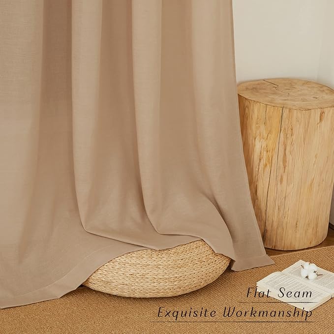 NICETOWN Thick Flax Linen Textured Bedroom Curtains, Grommet Casual & Rustic Linen Weave Window Treatment Privacy Added with Light Filtering for Living Room, Camel, W55 x L72, 2 Panels