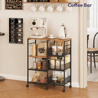 SWTYMIKI Kitchen Island Cart on Wheels - 4 Tier Rolling Kitchen Table Cart with Storage Shelves, 6 Removable Hooks& Locking Casters, Coffee Bar Cabinet for Dining Room Pantry Office, Espresso