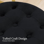Furniliving Mid-Century Velvet Tufted Makeup Ottoman Stool, Modern Big Size Swivel Round Adjustable Vanity Stool Chair for Living Room Bedroom, Black