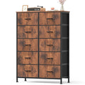 Dresser for Bedroom with 10 Drawers, Anti-Tip Tall Fabric Chests Storage Organizer Tower Furniture with Wooden Top Metal Frame for Clothes, Closet, Living Room, Hallway, Entryway