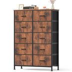 Dresser for Bedroom with 10 Drawers, Anti-Tip Tall Fabric Chests Storage Organizer Tower Furniture with Wooden Top Metal Frame for Clothes, Closet, Living Room, Hallway, Entryway