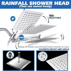 Filtered Shower Head,8”Rain Shower Head with Handheld Spray Combo with 11'' Angle Adjustable Extension Arm/Flow Regulator/Shower System,High Pressure Rainfall Shower Head Bathroom,Chrome
