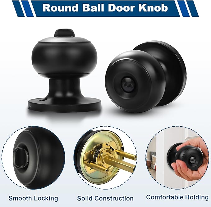 Estmoon 5 Pack Interior Door Knobs Black Privacy Door Handle, Keyless Door Locks for Interior Doors Locks for Bedroom/Bathroom, Interior Lockset for Left/Right Handled Doors