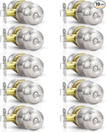 Estmoon 10 Pack Home Improvement Bed/Bath Room Door Knobs, Brushed Nickel Privacy Door Handle with Lock Silver Knobs with Lock for Bathroom Bedroom, Interior Doors Locksets