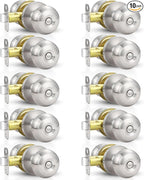 Estmoon 10 Pack Home Improvement Bed/Bath Room Door Knobs, Brushed Nickel Privacy Door Handle with Lock Silver Knobs with Lock for Bathroom Bedroom, Interior Doors Locksets