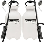 Chapin 20024 Pump Sprayer, 2‑Gallon, Lawn & Garden, Translucent Poly Tank, Funnel‑Top, SureSpray Anti‑Clog Filter, Adjustable Cone Nozzle & 34" Hose for Fertilizer, Weed & Pest Application, Pack of 2