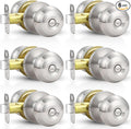 Estmoon 6 Pack Brushed Nickel Door Knobs, Privacy Door Lock Silver Keyless Door Handle with Lock for Bathroom Bedroom, Keyless Door Hardware