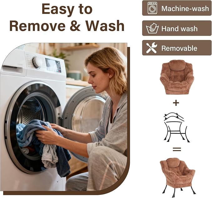 Welnow Lazy Chair with Ottoman, Modern Accent Chair with Armrests and a Side Pocket, Leisure Sofa Armchair, Reading Armchair with Footrest for Small Space, Plush Brown