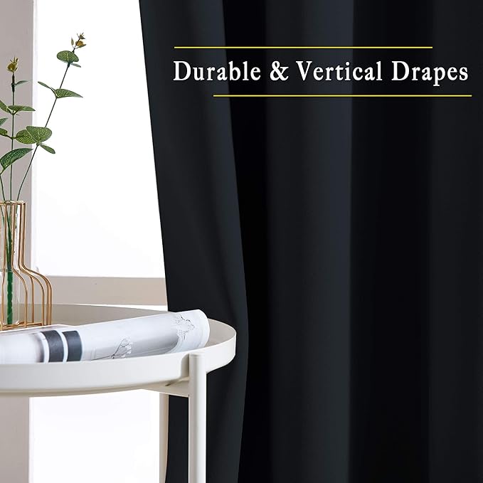 NICETOWN Blackout Curtain Panels 72 inches - Light Reducing Thermal Insulated Solid Grommet Blackout Curtains/Panels/Drapes for Living Room (Set of 2, 52 inches by 72 Inch, Black)