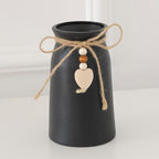 Premium Ceramic Vase with Jute Rope & Heart Charm | 6-Inch Decorative Flower Vase for Modern & Farmhouse Décor, Black Color