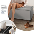Storage Ottoman Bench with Bins, 43-in Storage Bench for Bedroom End of Bed, Folding Foot Rest Ottoman for Living Room Max 660lbs, Leather Ottomans, Light Grey