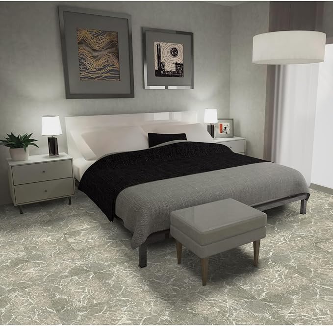 Nexus Self Adhesive 12-Inch Vinyl Floor Tiles, 20 Tiles - 12" x 12", Grey Marble - Peel & Stick, DIY Flooring for Kitchen, Dining Room, Bedrooms & Bathrooms by Achim Home Decor