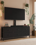 TV Stand with Mount, Fabric Dresser with 6 Drawers for 32/45/55/60/65/75 inch TVs, Black Dresser Entertainment Center, Modern Media TV Console Table