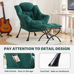 Tiita Lazy Chair with Ottoman, Green Modern Large Accent Chair, Comfy Leisure Sofa Armchair with Ottoman, Reading Chair with Footrest for Bedroom, Living Room, Dorm Rooms, Green
