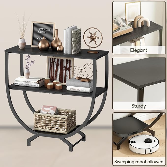 GILLAS 3 Tier Console Tables, 30" Height Entryway Table, Sofa Table Behind Couch Table, Industrial Entryway Furniture Entry Way Table with Storage for Living Room, Hallway, Entrance, Rustic Black