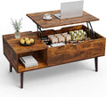 Sweetcrispy Lift Top Coffee Tables for Living Room, Small Rising Wooden Center Tables with Storage Shelf and Hidden Compartment, Brown | Lift Top, Coffee Tables, for Living Room, Rising, Dining Center Tables, with Storage Shelf