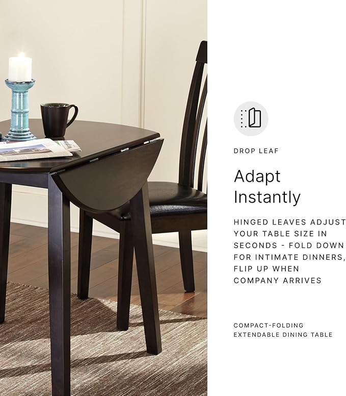 Signature Design by Ashley Hammis Round Dining Room Drop Leaf Table, Seats up to 4, Hinged Drop Leaves, Wood, 36.38" W x 36.38" D x 29.88" H, Dark Brown