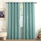 NICETOWN Greyish Blue Linen Curtains for Kitchen, Thick Flax Small Window Treatments Semi Sheer Privacy Assured with Light Through for Cafe/Bathroom, W55 x L84, 2 Panels