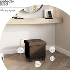Storage Ottoman Cube with Small Bin, 15-in Square Ottoman with Storage for Living Room and Bedroom, Small Ottomans Foot Rest, Velvet Foot Stools Ottomans Max 330lbs, Brown