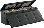 DocSafe Storage Ottoman Bench,Fireproof＆Waterproof Folding Bench with Lock(15”x 43”x15”),Leather Storage Chest with Handles＆2 Extra Boxes,Ottoman Safe for Bedroom,Living Room,Home Office,Black