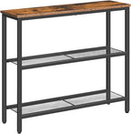 HOOBRO 29.5" Narrow Console Table, 3-Tier Entryway Table, Thin Sofa Table with Shelves, Side Table, Display Table, for Hallway, Entrance, Living Room, Bedroom, Rustic Brown and Black BF73XG01