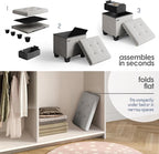 Storage Ottoman Cube with Small Bin, 15-in Square Ottoman with Storage for Living Room and Bedroom, Small Ottomans Foot Rest, Velvet Foot Stools Ottomans Max 330lbs, Light Grey